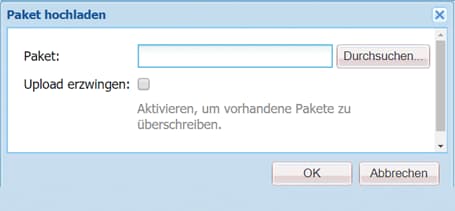 Dialogfeld „Paket hochladen“