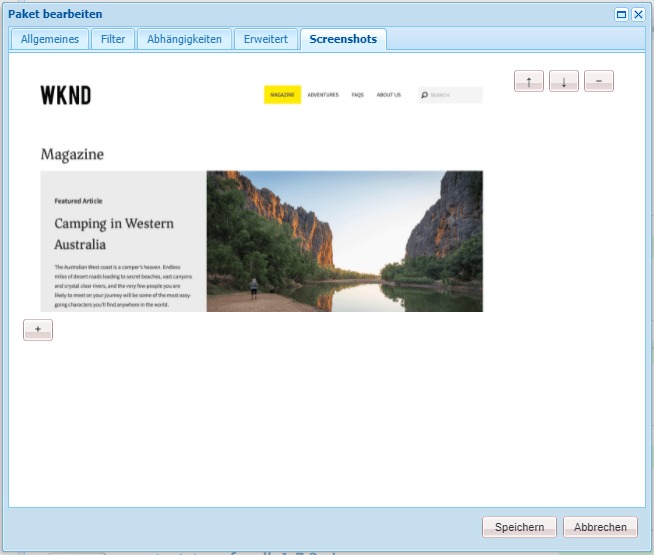 Registerkarte „Screenshots“