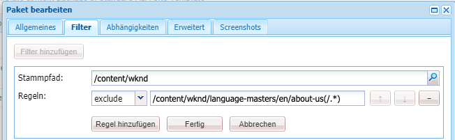 Registerkarte „Filter“