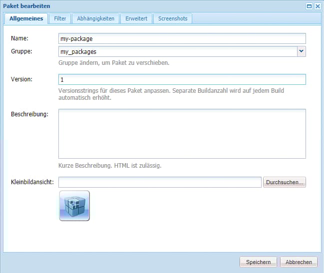 Dialogfeld „Paket bearbeiten“, allgemeine Einstellungen