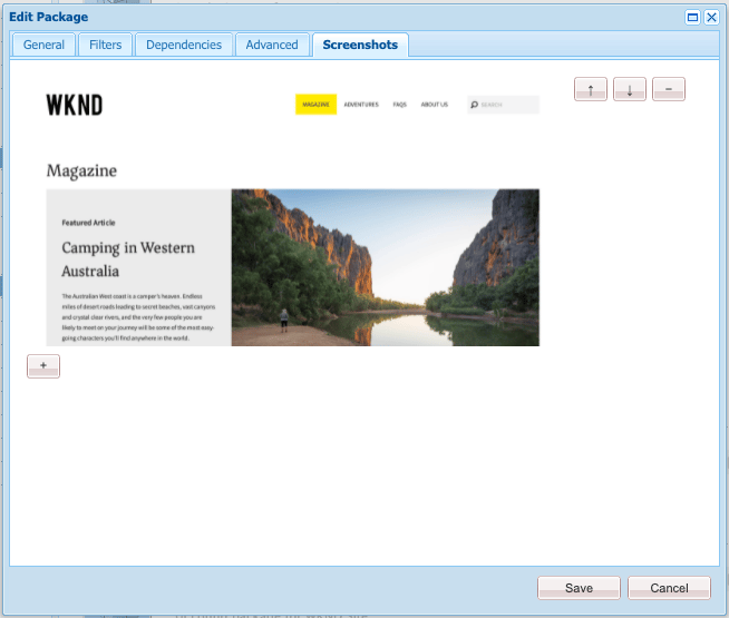 Registerkarte „Screenshots“