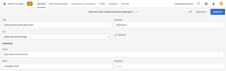 Bearbeiten des aemInstance-Benutzers