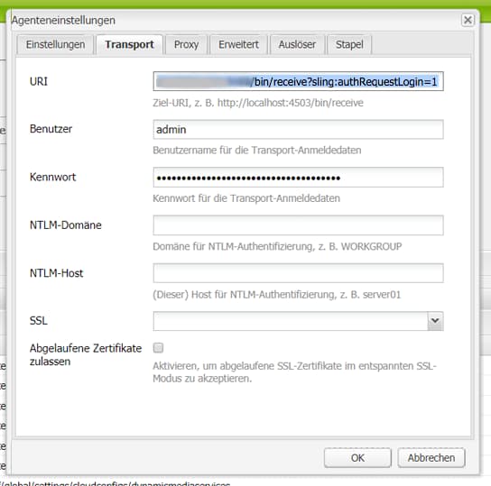 Registerkarte „Transport“