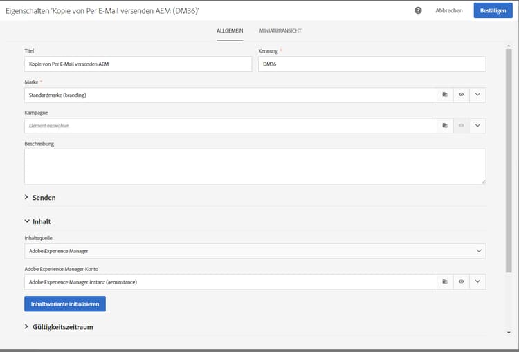Vorlageneigenschaften konfigurieren