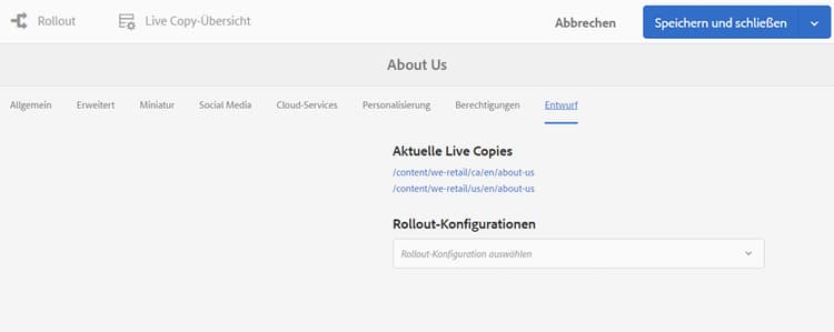 Registerkarte „Blueprint“ – Live Copy-Übersicht