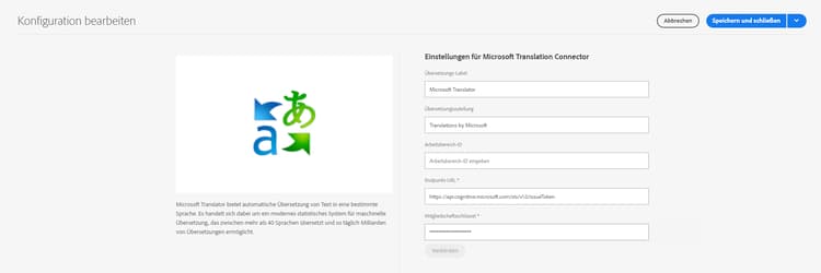 Bearbeiten einer Übersetzungskonfiguration