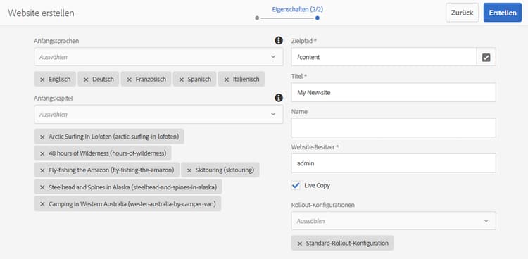 Auswählen der Ausgangssprachen