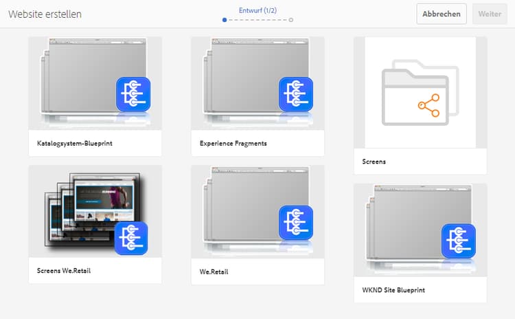 Auswählen der Blueprint-Konfiguration als Quelle der Live Copy