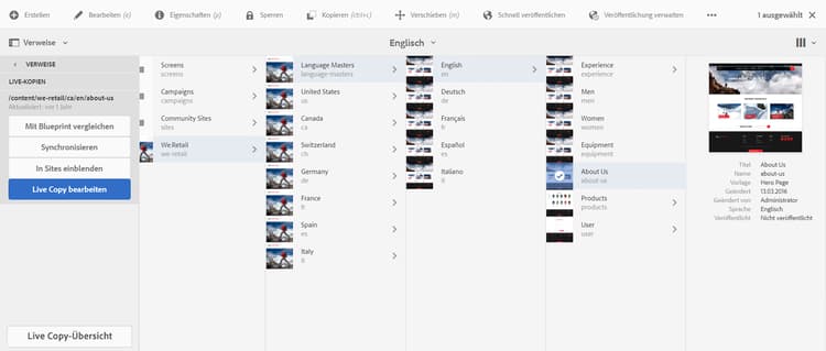 Bedienfeld „Verweise“ – Live Copies