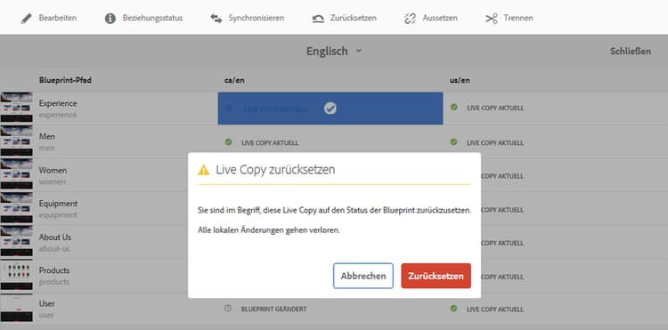 Zurücksetzen bestätigen