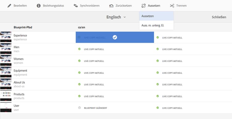 Auswählen der entsprechenden Aussetzoption