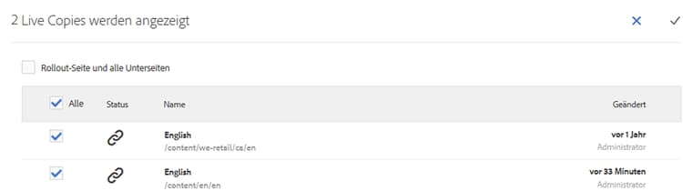 Auswählen der Seiten und Unterseiten