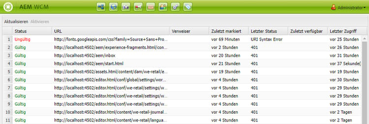 Das Fenster „Externer-Link-Checker“