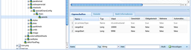 Definieren Sie in CRXDE einen Zeichenbereich, um ihn in der RTE-Symbolleiste verfügbar zu machen.