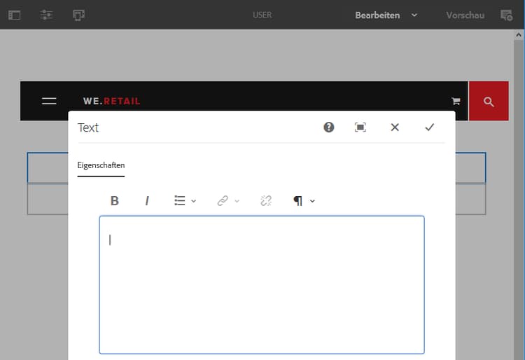 Dialogfeld-Bearbeitungsmodus in Touch-optimierter Benutzeroberfläche