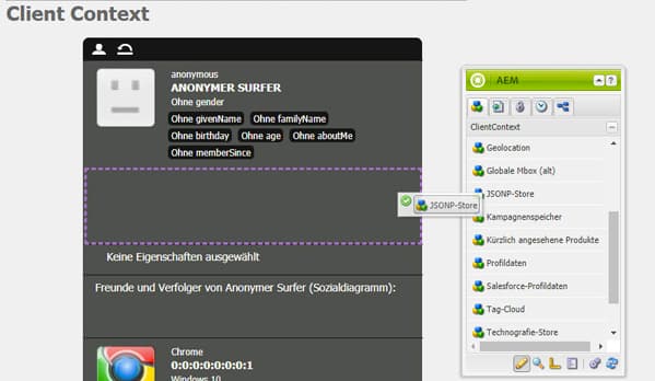 Ziehen und Ablegen der Komponente „JSONP-Store“ in ClientContext