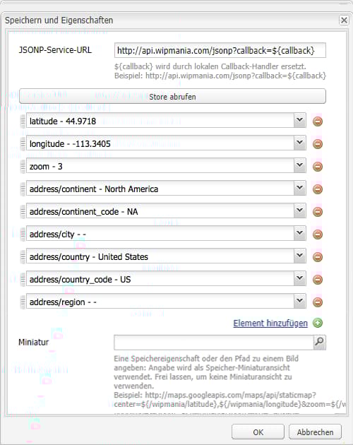 Die Eigenschaften des JSONP-Dienstes