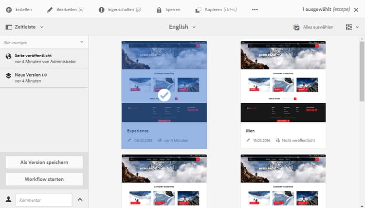 Zeitleiste – Als Version speichern