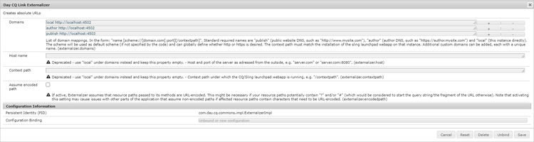 Einstellung für Link Externalizer