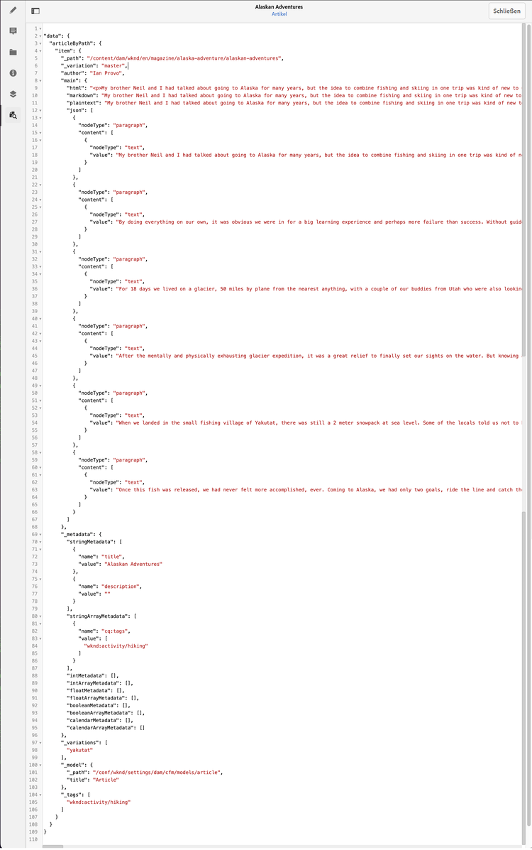 Inhaltsfragmente-Editor – Vorschau eines Fragments