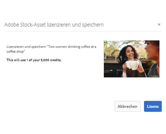 Dialogfeld zum Lizenzieren und Speichern von Adobe Stock-Assets in Experience Manager Assets