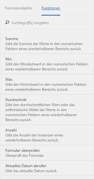Die Registerkarte „Funktionen“
