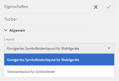 Liste der Symbolleistenlayouts in adaptiven Formularen zur Steuerung des Schaltflächenlayouts