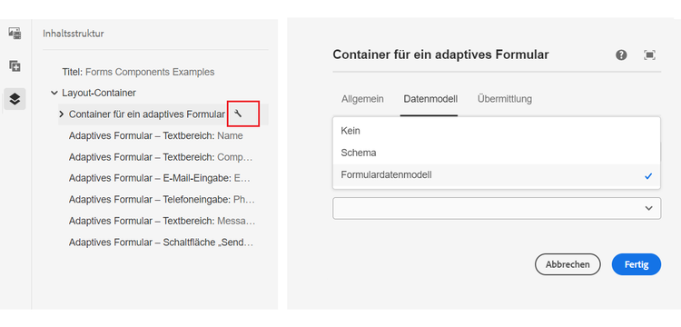 Formulardatenmodell – Container für adaptive Formulare