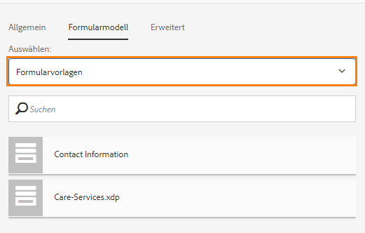 Erstellen eines adaptiven Formulars mit einer Formularvorlage als Modell