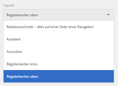 Liste der Bedienfeldlayouts für das Stammbedienfeld eines adaptiven Formulars