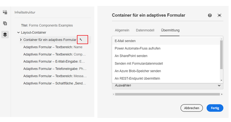 Container für adaptive Formulare