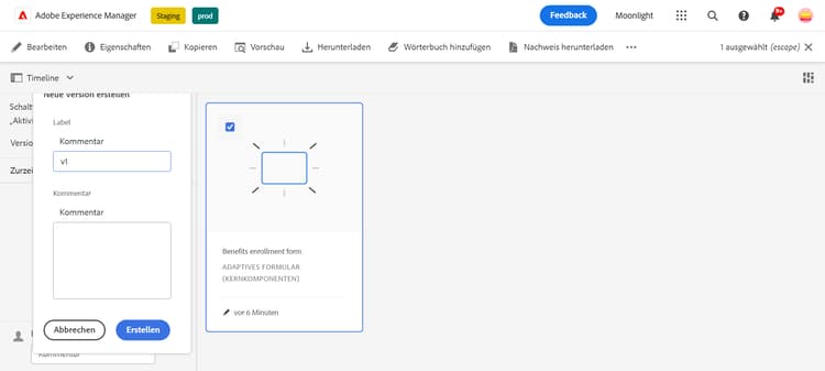 Erstellen einer Formularversion