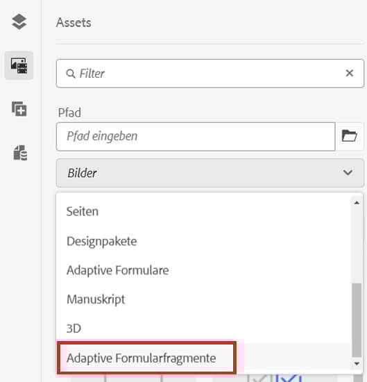 Wählen Sie die Option „Adaptive Formularfragmente“ aus