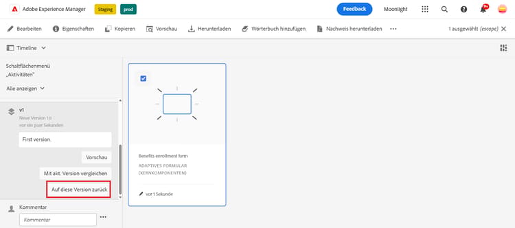 Wiederherstellen einer Formularversion