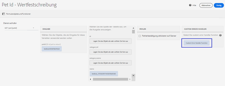 Hinzufügen eines benutzerdefinierten Fehler-Handlers in einem Formular, um Fehlerantworten zu verarbeiten