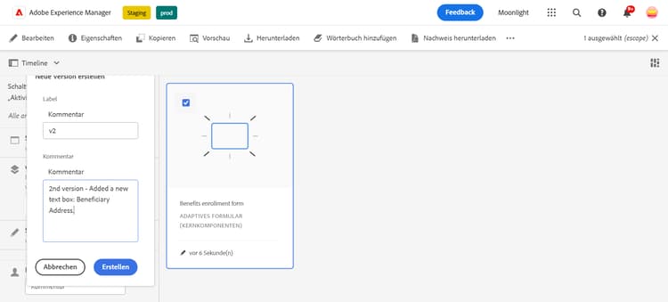 Aktualisieren einer Formularversion