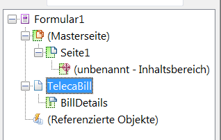 Teilformular für Druckvorlage