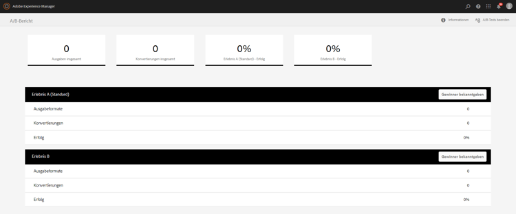 Ein Beispielzusammenfassungsbericht von A/B-Tests für ein adaptives Formular