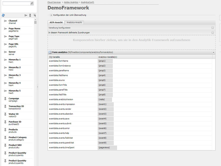 Zuordnen von AEM-Variablen mit Adobe Analytics-Variablen