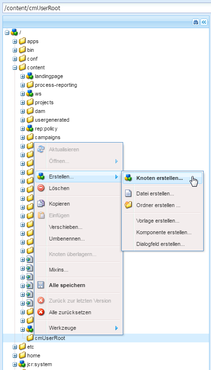 Neuer Knoten in cmUserRoot