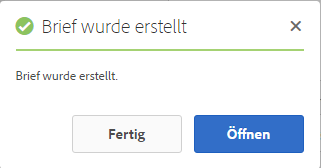 Warnmeldung: Brief erfolgreich erstellt