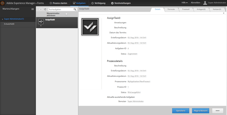 Abbildung der Registerkarte „Aufgaben“ von HTML Workspace mit der Standardkonfiguration