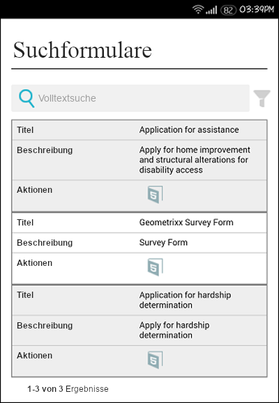 Screenshot der Komponente „Search und Lister“