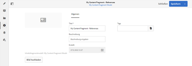 Inhaltsfragmente-Editor – Metadaten