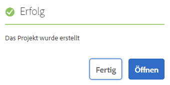 Bestätigungsdialogfeld für das Projekt