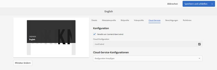 Wählen Sie Cloud-Service-Konfigurationen aus.