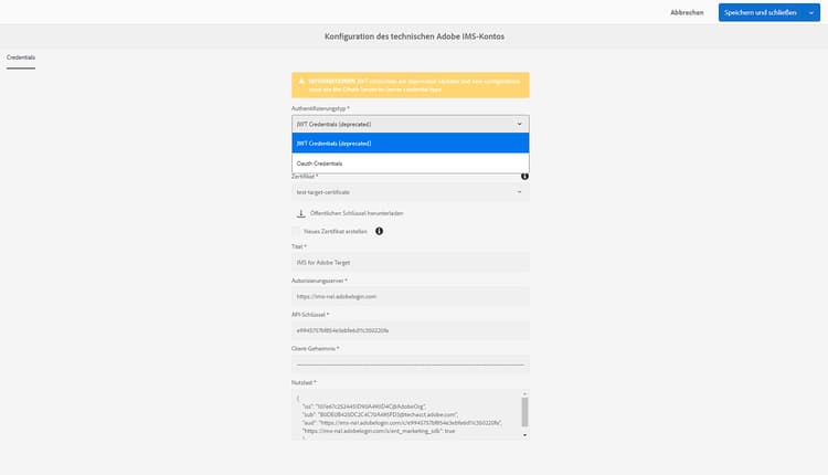 Auswählen des Authentifizierungstyps