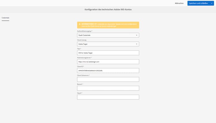 Vervollständigen von OAuth-Details