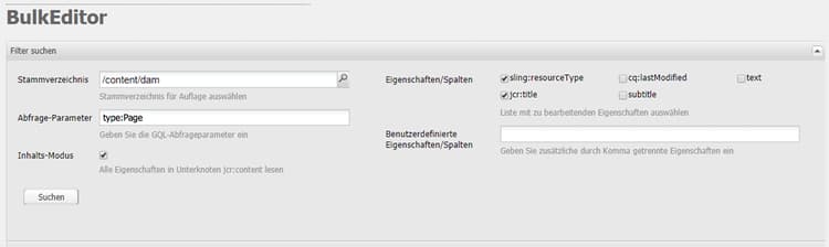 Filteroptionen für den Bulk Editor