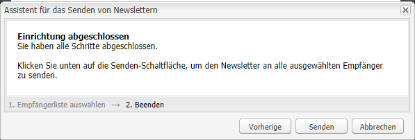 Bestätigung für gesendeten Newsletter